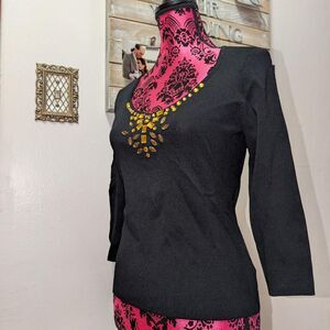 Worthington Women's Black and Yellow Shirt